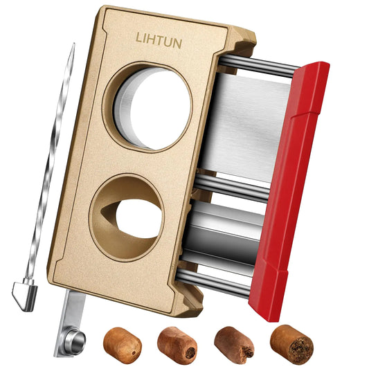 LIHTUN Cigar Cutter Guillotine 4 in 1 One Touch Straight Cut V Cutter with Cigar Punch Cigar Draw Enhancer