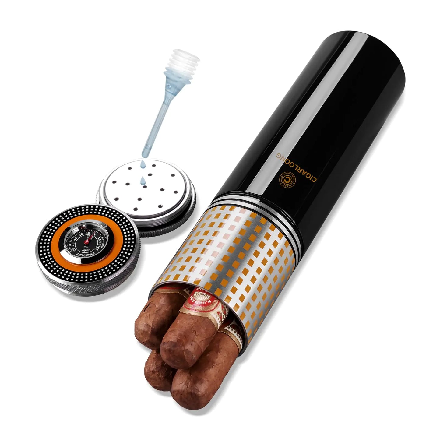 Travel Cigar Humidor Case/Box Metal Portable Air Tight Lid Smell Proof Cigar Case Tube Built in Humidifier for Humidity Control Humidor That can Hold About 3-5 Cigars with Gift Box (Black)