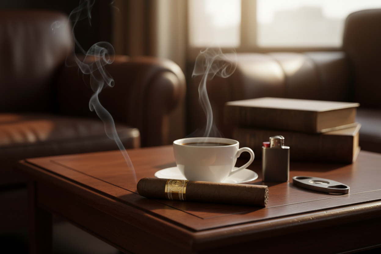 Cigar with a cup of coffee