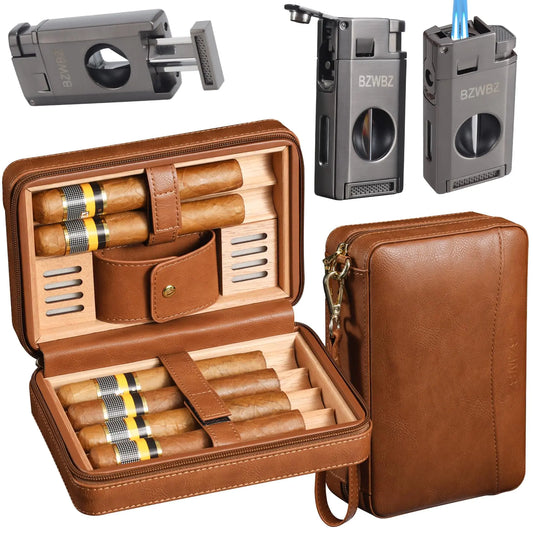 Travel Cigar Humidors Cigar Cutter and Lighter Set Natural Cedar Wood Lined